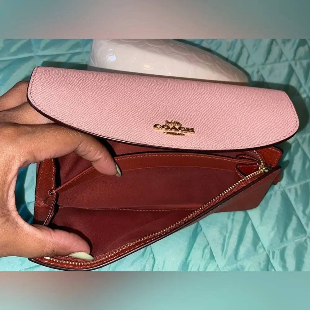 Coach Slim Envelope Wallet F26457 Terracotta Blush Colorblock Crossgrain EUC